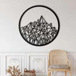 WallXpert metalni zidni ukras 5063, geometrijske planine u krugu, 45 x 45 cm, crni