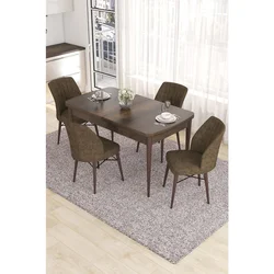 Hanah Home trpezarijski set Eva, sto na razvlačenje i 4 stolice, ploča u dekoru drveta Baroque, braon tkanina Babyface