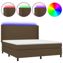 Vidaxl Box spring postelja z vzmetnico LED temno rjava 180x200cm blago