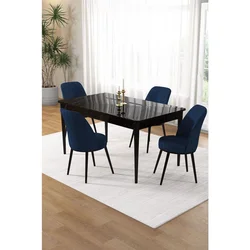 Hanah Home trpezarijski set Pir, sto i 4 stolice, ploča u dekoru crnog mermera, teget tkanina Babyface