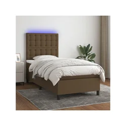 Den Box spring postelja z vzmetnico LED temno rjava 90x190 cm blago