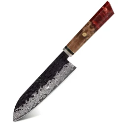 Damastni kuhinjski nož AI-37354 - Santoku / Crvena KP37354