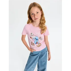 Sinsay - Pamučna majica sa printom Stitch - pastelno roze