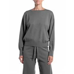 REPLAY Sivi oversized pleteni džemper s lađa izrezom