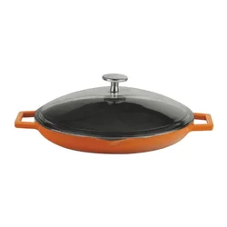 Frying pan with lid, 26 cm, Glaze range, orange color - LAVA brand