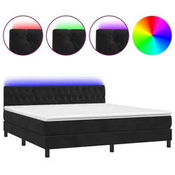 Vidaxl Box spring postelja z vzmetnico LED črna 160x200 cm žamet