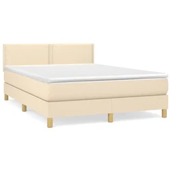 Vidaxl Box spring postelja z vzmetnico krem 140x190 cm blago