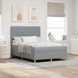 vidaXL LED Box Spring Postelja Svetlo siva 140 x 190 cm blago