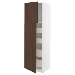METOD/MAXIMERA Visoka omara z 2 vrati/4 predali, bela/Sinarp rjava, 60x60x200 cm