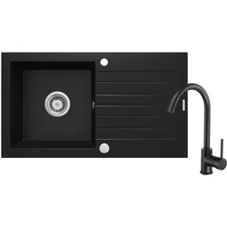 Deante ZQZ N113 Sudopera, 1 korito, 15cm, Granitna + BEU B62M Slavina, 355mm, Crna
