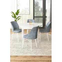 Hanah Home Set Trpezarijski sto i 4 stolice, Sivo-beli