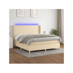 Den Box spring postelja z vzmetnico LED krem 180x200 cm blago