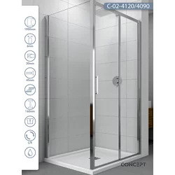 CONCEPT Tuš kabina Atlas, Providno staklo 6mm, Srebrni ram, 120x90x195cm