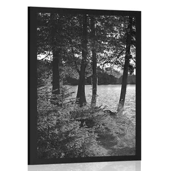 Plakat razgled na jezero v črnobeli barvi - 30x45 black