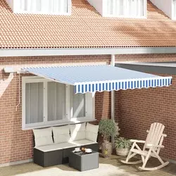 Skrovita tenda Plava i bijela 350 x 250 cm Poliester i aluminij