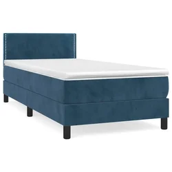 Vidaxl Box spring postelja z vzmetnico temno modra 100x200 cm žamet