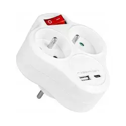 Produžni razvodnik sa prekidačem, 2 utičnice + USB-C + USB-A
