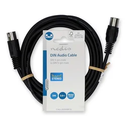 CAGL20000BK30 DIN Audio Kabl, DIN 5-Pin Muski, DIN 5-Pin Muski, Niklovan, 3.00 m, Okrugli, PVC, Crni