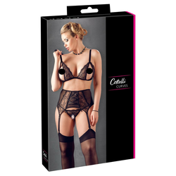 Cottelli Plus Size - čipkasto spodnje perilo Trio (črno)