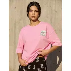 Sinsay - Pamučna majica sa letnjim printom - roze