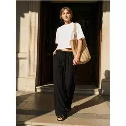 Sinsay - Wide leg pantalone sa viskozom - crno