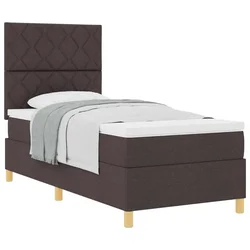 Vidaxl Postelja z vzmetnico z vzglavjem Temno rjava 100 x 200 cm blago