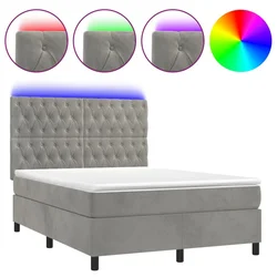 Krevet box spring s madracem LED svjetlosivi 140x190 cm baršun