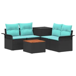 Set sofe 6 pcs 4-Broj sjedala Crna i Plava Poli Rattan i čelik
