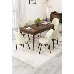 Hanah Home trpezarijski set Rax, sto na razvlačenje i 6 stolica, ploča u dekoru drveta Baroque, krem tkanina Babyface