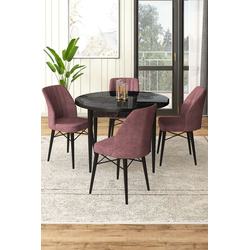 Hanah Home Set Trpezarijski sto i 4 stolice, Prljavo roze