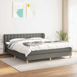 Greatstore Box spring postelja z vzmetnico temno siva 160x200 cm blago