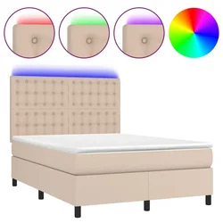 Vidaxl Box spring postelja z vzmetnico LED kapučino 140x200 cm