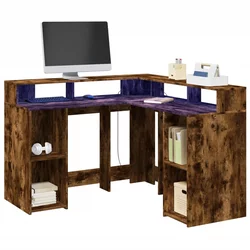 Radni stol s LED svjetlima boja hrasta 130x130x91 cm drveni