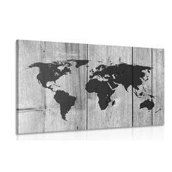 Slika črnobel zemljevidi na leseni podlagi - 60x40