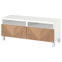 BESTA TV stalaža s fiokama, bela/Hedeviken/Stubbarp hrastov furnir, 120x42x48 cm