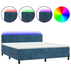 Vidaxl Box spring postelja z vzmetnico LED temno modra 160x200cm žamet