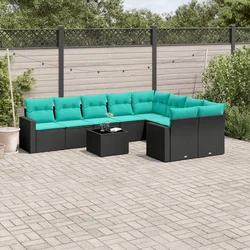 10-dijelni set vrtnih sofa od poliratana s jastucima crni