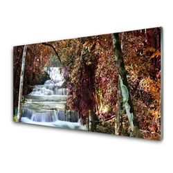 tulup.si Slika na steklu Forest slap narava 140x70 cm 4 obešalnika