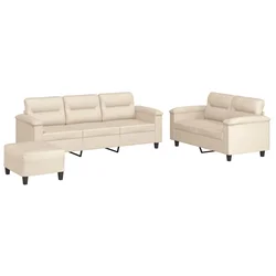 3-dijelni set sofa s jastucima bež tkanina od mikrovlakana