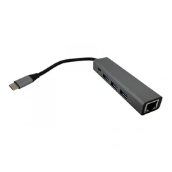FAST ASIA Adapter-konvertor TIP C na 3xUSB 3.0+TIP C+RJ45