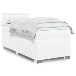 vidaXL Box spring postelja z vzmetnico bel 100x200 cm umetno usnje
