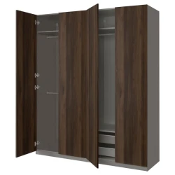 PAX / STORKLINTA Kombinacija garderobera, tamnosiva/tamnosmeđa im. bajcovane hrastovine, 200x60x236 cm