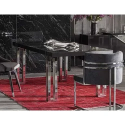 Casa Padrino luxury dining table black/silver 220 x 100 x H. 77 cm - Rectangular kitchen table with solid wood top and metal legs - Dining room furniture - Luxury furniture