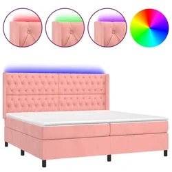Vidaxl Box spring postelja z vzmetnico LED roza 200x200 cm žamet
