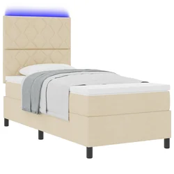 Krevet s opruga kutije s LED trakama Krema 100 x 200 cm tkanina