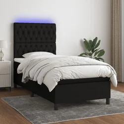 shumee Box spring postelja z vzmetnico LED črna 90x190 cm blago