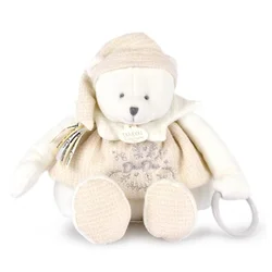 Doudou Darilni set Plišasti polarni medvedek s obročkom 30 cm bež