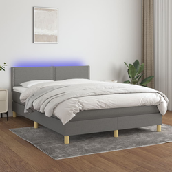 vidaXL Box spring postelja z vzmetnico LED temno siva 140x200 cm blago
