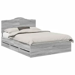 Vidaxl Konstrukcija postelje s predalom Siva Sonoma 150 x 200 cm