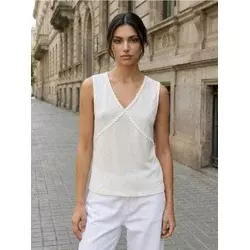 Sinsay - Bluza bez rukava sa mešavinom viskoze - krem